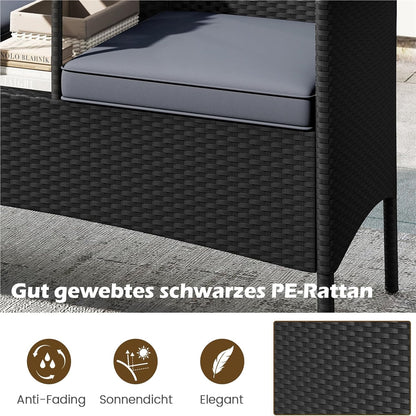 Tuinbank met Tafel – 2-Zits Loungeset – Buitenbank – Terrasmeubilair – Balkonmeubel – Weerbestendig – Met Geïntegreerde Tafel en Comfortabele Kussens – Grijs