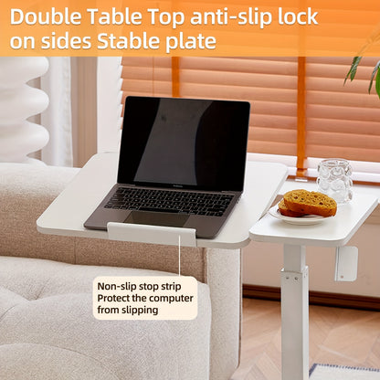 Verstelbare Bijzettafel – Laptoptafel – Sofa Tafeltje – Nachtkastje – Balkon Tafel – Kantelbaar Tafelblad – Verstelbare Hoogte 66-104 cm – Wit