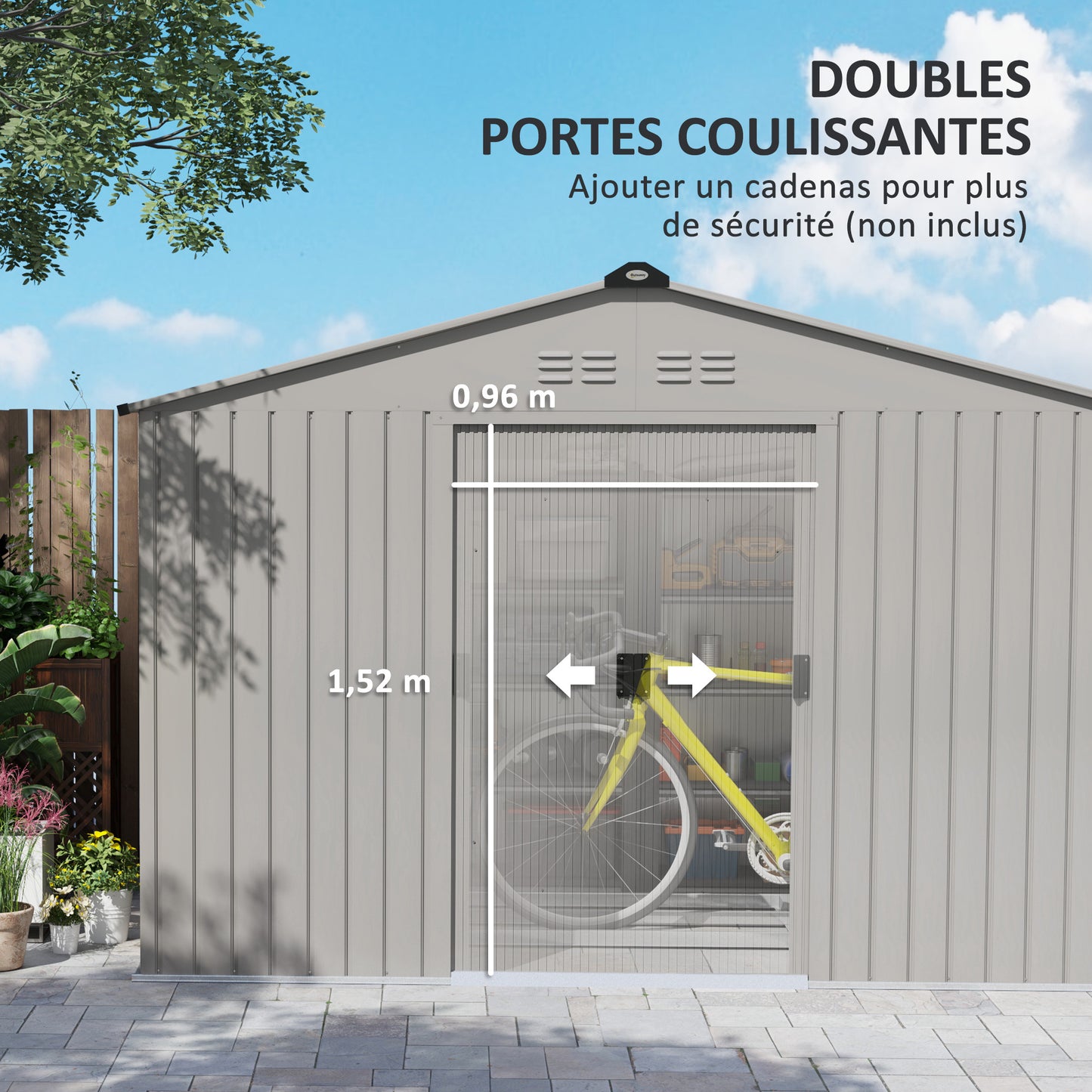 Tuinhuisje – Tuinschuur – Berging – Opbergschuur – Metalen Tuinkast – 5,4 m² – Gegalvaniseerd Staal – Schuifdeuren Met Slot – Ventilatieroosters – Antraciet