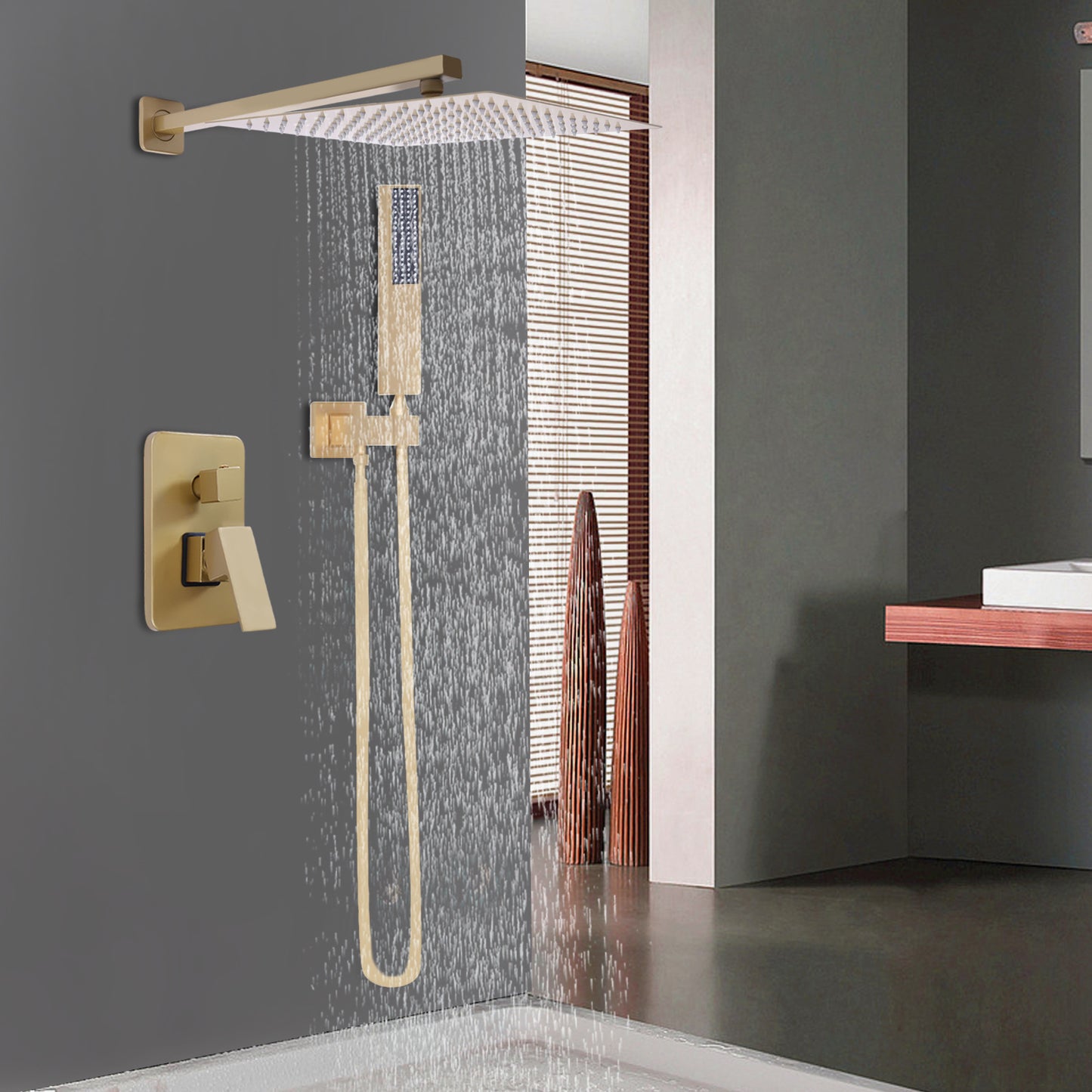 Regendouche Set – Douche Set – Handdouche – Badkamer Douche – Douchekop Set – Geborsteld Goud – Hoogwaardig Messing – 2 Functies Met Draaibaar Bolgewricht