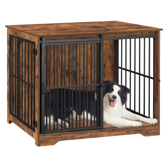 Hzuaneri Furniture Dog Crate - Dual-Door Iron Pet Cage, Indoor Modern Dog Kennel for Small to Large Dogs up to 100kg, Multifunctional Side Table Design, with Anti-Escape, Safety Locks, and Airplane Lock Features, for Home Use