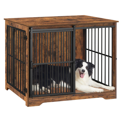 Hondenbench – Hondenkooi – Hondenhuisje – Dierenkooi – Reisbench – Vintage Bruin – Stevig Metalen Frame – 2 Deuren Met Veilig Slot – Tot 100 kg