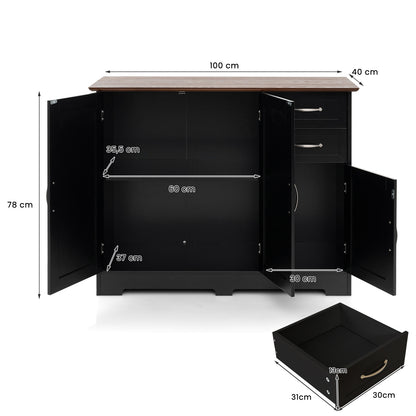 Dressoir – Opbergkast – Ladekast – Buffetkast – Keukenkast – MDF & Metaal – 100x40x78 cm – Magnetische Sluitingen