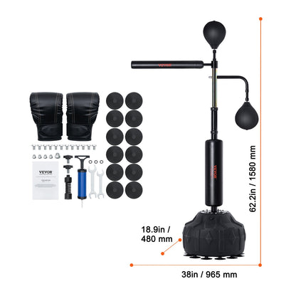 Reflex Bokszak – Bokszak – Speed Bag – Trainingszak – Strike Bag – Zwarte Variant – Verstelbare Hoogte – 360° Draaibare Paal