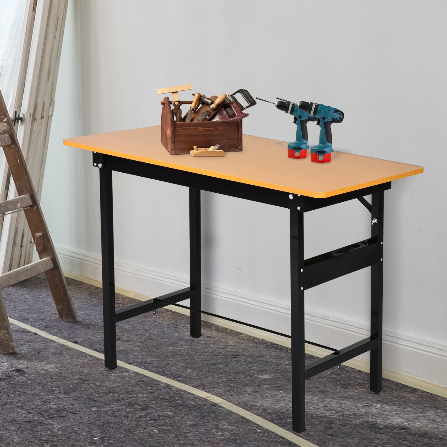 Werkbank – Klusbaantje – Werktafel – Opvouwbare Werkbank – Montagebank – Inklapbaar en Draagbaar – MDF Werkblad 100x60x75,5 cm Geel/Zwart