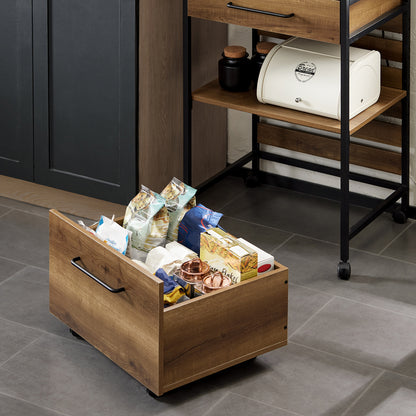 Keukentrolley – Keukenwagen – Serveerwagen – Opbergtrolley – Rolwagen – MDF Hout – Verrijdbare Lade met Remmen – Werkblad 60x45 cm