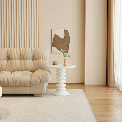 Bijzettafel – Sidetable – Nachtkastje – Salontafel – Banktafel – Ronde Vorm – Melkachtig Wit – Compact Formaat – Eenvoudige Montage