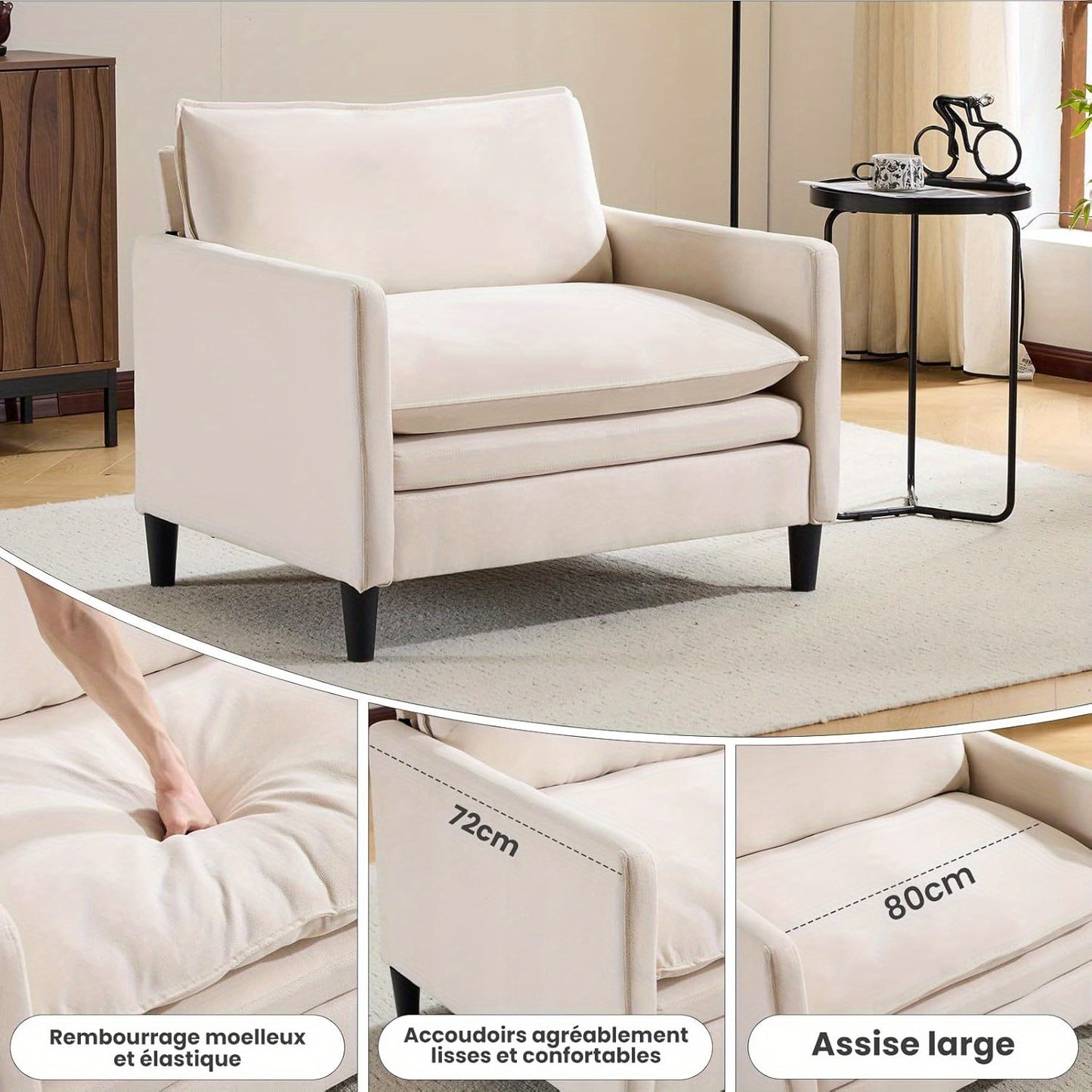 Lounge Stoel – Fauteuil – Relaxstoel – Loungestoel – Woonkamerstoel – Hoogwaardig Traagschuim – Stevig Houten Frame – Beige