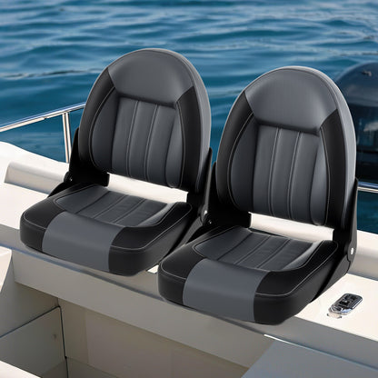 Bootstoelen Set 2 stuks – Vouwbare Hoge Rug Bootstoelen – Kano Stoelen met Rugleuning – Ponton Stoelen – Waterdicht PVC Lederen Kussen – Ergonomisch Design met Dikke Sponsvulling