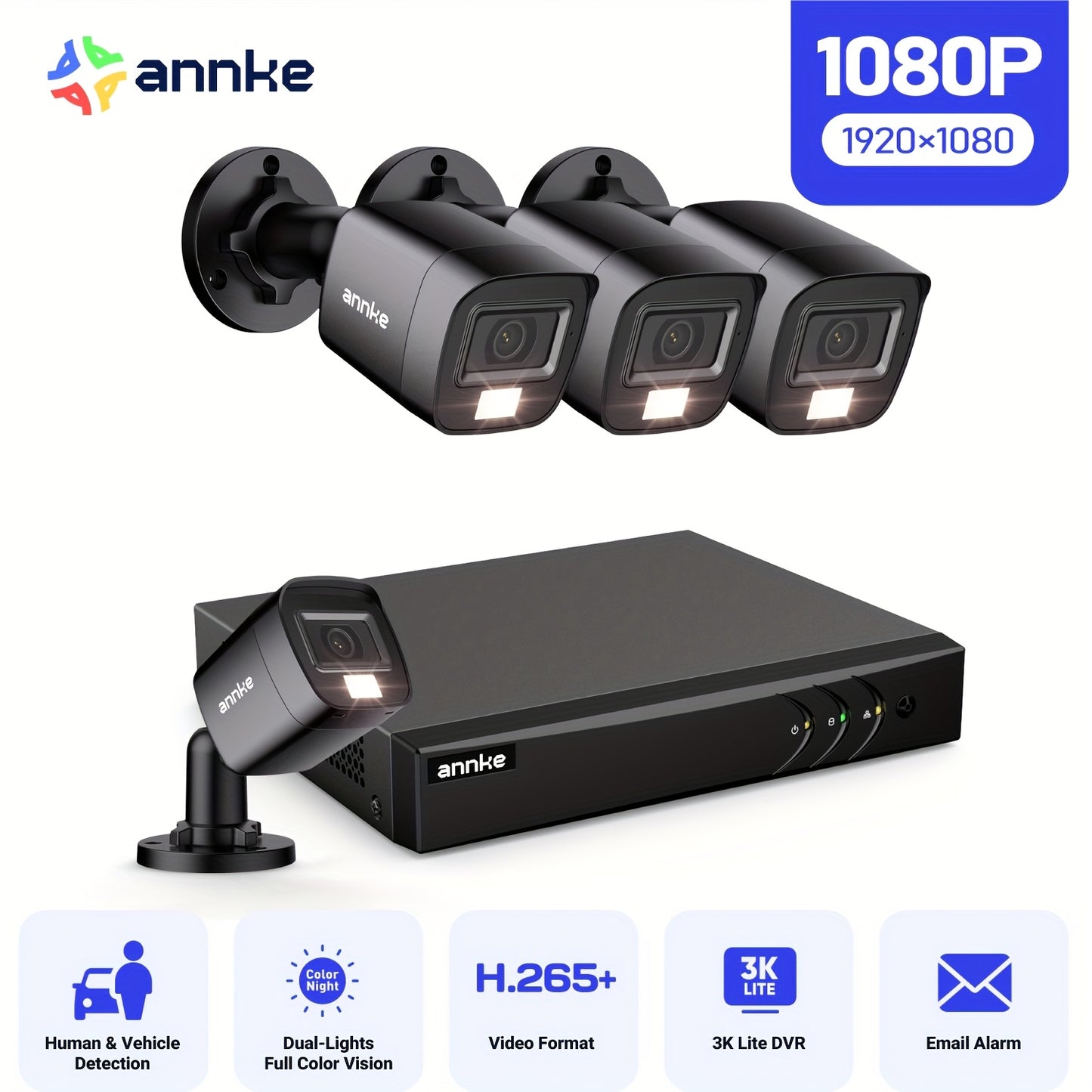 Bewakingsset – Beveiligingssysteem – CCTV Set – Camera Systeem – 1080p Full HD – 4 Camera’s – AI Mens- en Voertuigdetectie – Nachtzicht 20 Meter – 0TB HDD Zonder Schijf