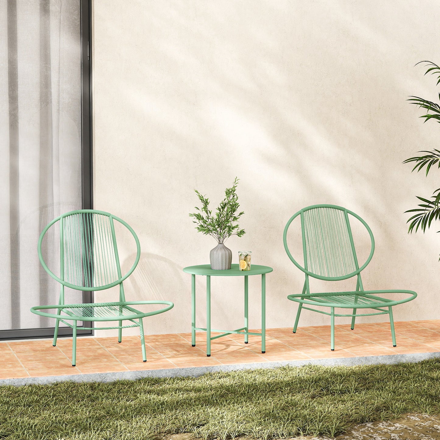 Bistroset – Tuinset – Balkonset – Tuinmeubelen – Buitenmeubel – Weerbestendig Polyrattan – Schelpvormige Stoelen – Compacte Tafel – Groen