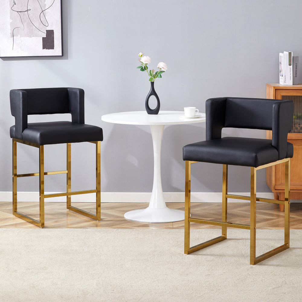 2 Sets of Nordic-Style Black Bar Stools | Square Design with Golden Metal Legs for a Sleek And Comfortable Look, Designed to Meet Diverse Product Needs, Metal Material, Assembled