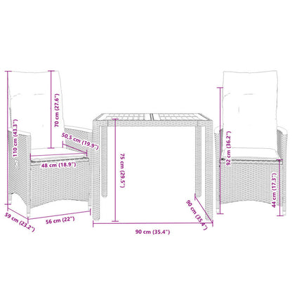 3pcs. Bistro set with pillow black poly rattan