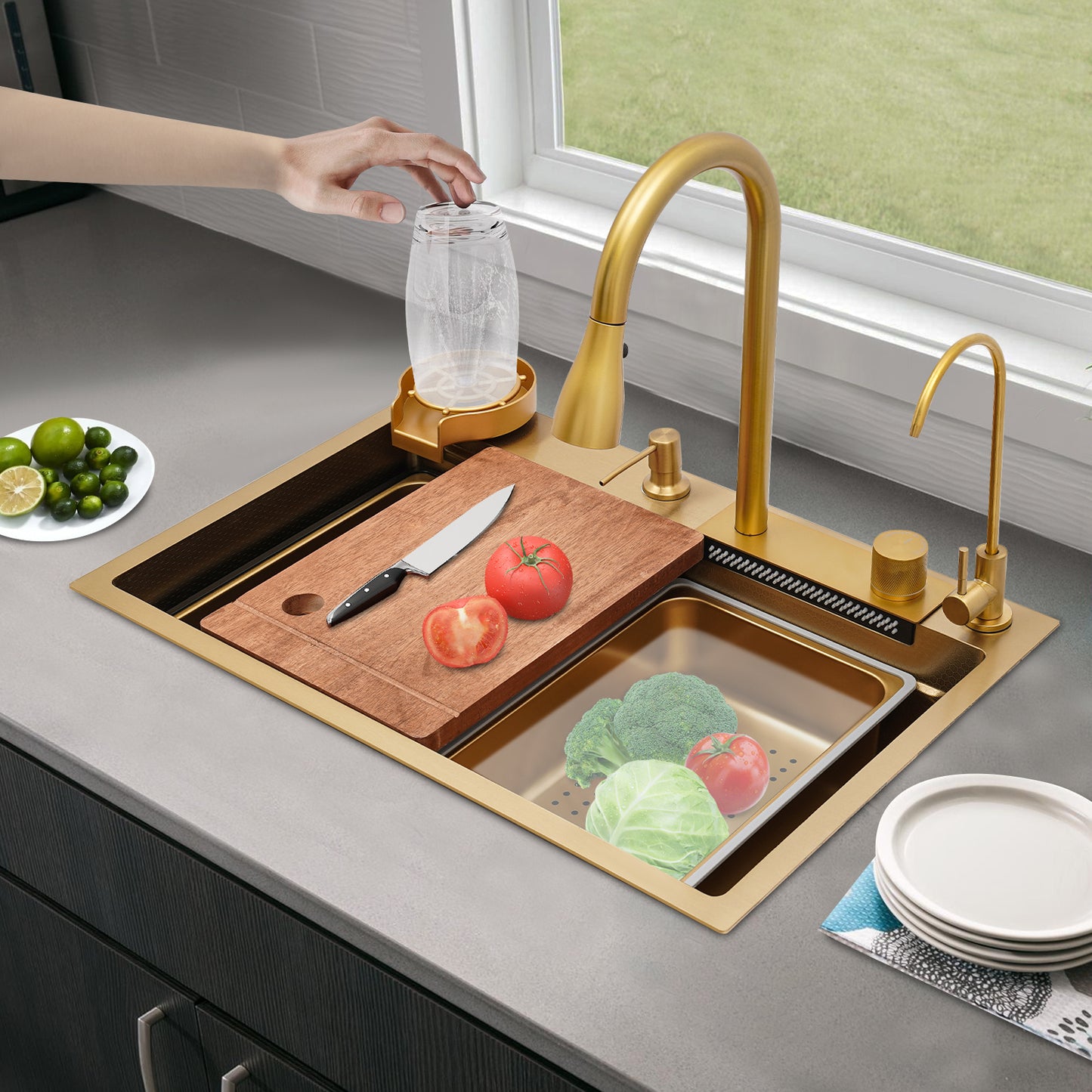 Sink 68cm- Golden, Stainless Steel Golden Rectangular Sink for Kitchens, Restaurants, Cafes, Bars, Hotels