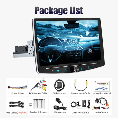 Android Autoradio – Autoradio Met Scherm – Multimedia Speler – Navigatiesysteem – Draaibare Radio – 10,1 Inch IPS Touchscreen – Android 14.0 Besturingssysteem – Inclusief AHD Camera & DAB+ Adapter