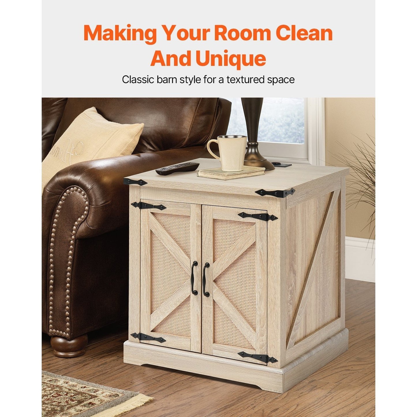 Rotan Salontafel – Rattan Tafel – Koffietafel – Bijzettafel – Houten Tafel – Rechthoekig – Met Ingebouwde Stopcontacten en USB-poorten – 61 cm Breed