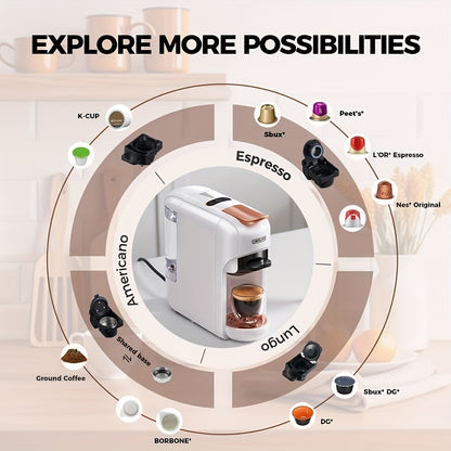 Multifunctionele Koffiemachine – Capsulemachine – Koffiezetapparaat – Espressoapparaat – Nespressomachine – Wit – 5-in-1 Functie – Werkt Zonder Elektriciteit