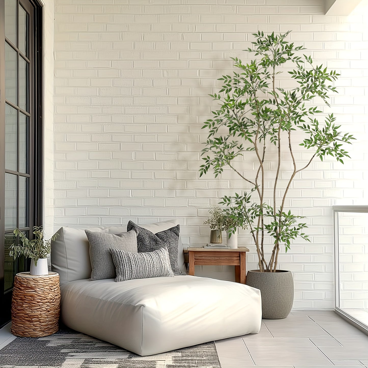 Artificial Tree, Artificial Nandina Domestica Tree, 210cm High Artificial Nandina Domestica Tree, Suitable for Home Decoration, with White Flower Pot, with Decorative Stones, Suitable for Indoor And Outdoor Home, Office, Livi