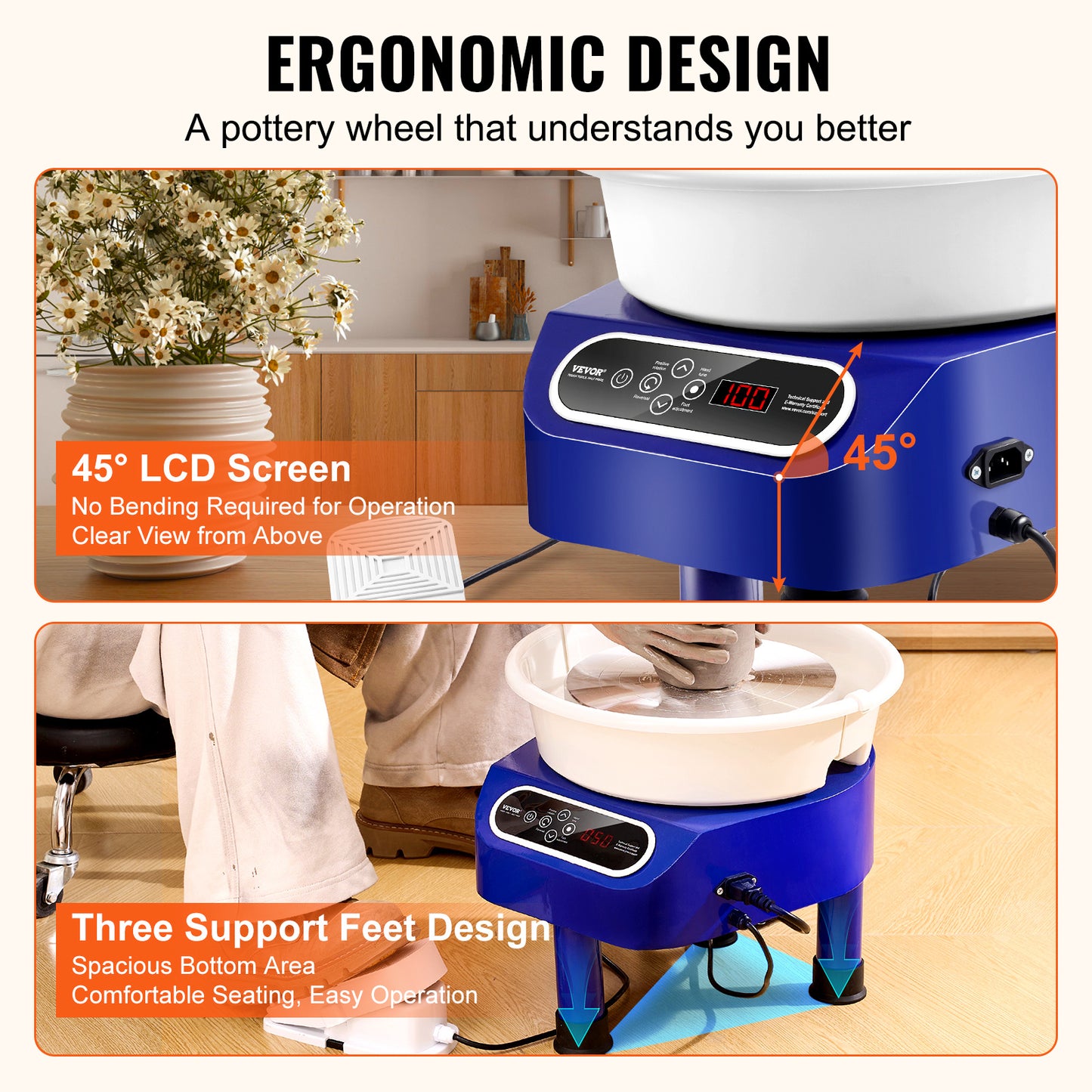 Keramiek Draaibank – Pottenbakkersschijf – Aardewerk Machine – Clay Wheel – Pottenbakmachine – 28 cm Werkoppervlak – 450W Krachtige Motor – Blauw