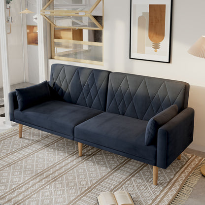 Slaapbank – Slaapsofa – Logeerbed – Bedbank – Bankbed – Verstelbare Rugleuning 3 Standen – Luxe Zachte Velvet Bekleding – Compact 2-Zits – Met Kussens En Zijvak – Zwart