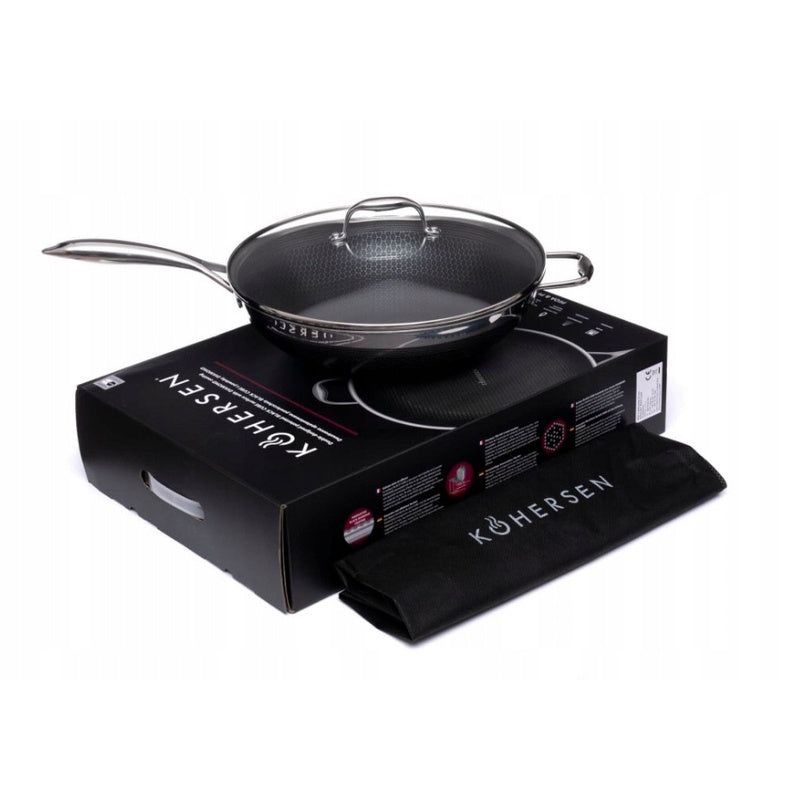 Wok with Lid, Cohersen Black Cube, 32cm, 5.1L, Non-Stick Coating