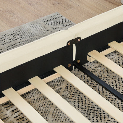 Tweepersoonsbed – Slaapbed – Bedframe – Logeerbed – Bed Met Chenille Bekleding – Beige Kleur – Stevige Houtenvrije Constructie – Eenvoudige Montage