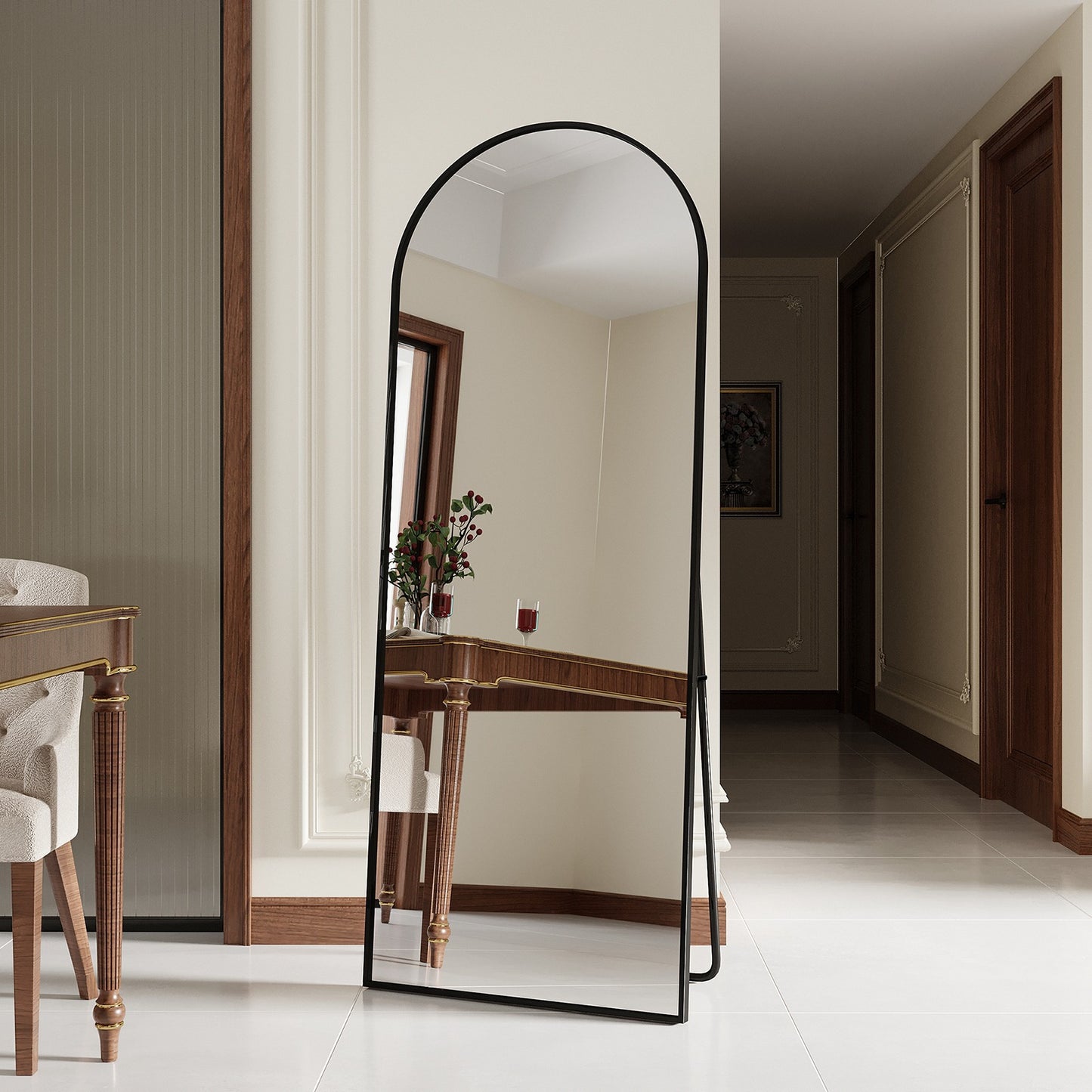 Staande Spiegel – Passpiegel – Wandspiegel – Full Body Spiegel – Grote Spiegel – Minimalistisch Zwart Aluminium Frame – 180x80 cm – Breukveilige Bescherming