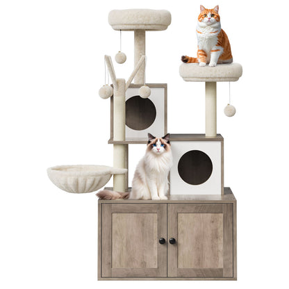 Kattenmeubel – Kattenbakmeubel – Krabpaal – Kattenkast – Klimelement – Ruimtebesparend Compact Ontwerp – Afgesloten Geurvrije Kattenbak