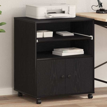 Black Oak Printer Stand Heavy-Duty Wood, Space-Saving Multi-Shelf Printer Cabinet with Sturdy Legs & White Pads - Portable Desktop Organizer for /Office, Printer, Scanner, Copier (60x48x74cm, Easy Assembly
