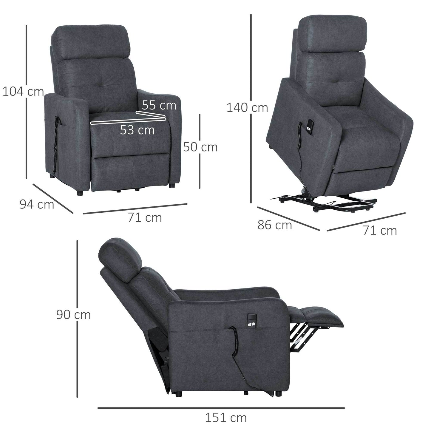 Relaxfauteuil – Relaxstoel – Liftstoel – Elektrische Stoel – Comfortfauteuil – Grijs – Liftfunctie Met Afstandsbediening – Uittrekbare Voetensteun