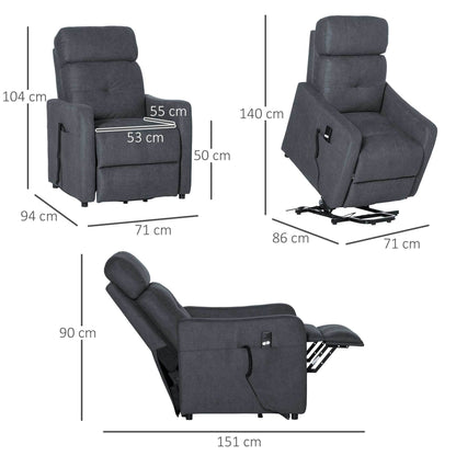 Relaxfauteuil – Relaxstoel – Liftstoel – Elektrische Stoel – Comfortfauteuil – Grijs – Liftfunctie Met Afstandsbediening – Uittrekbare Voetensteun