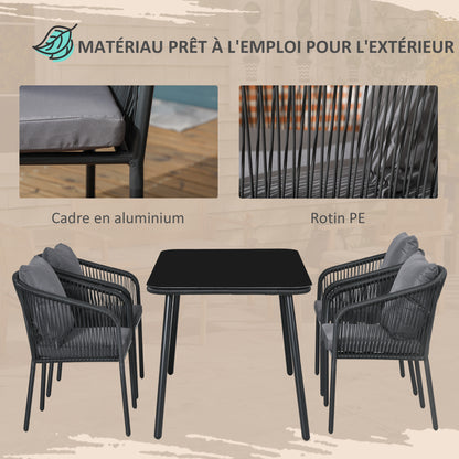 Tuinset 4 Personen – Tuinmeubel Set – Buitentafel Met Stoelen – Balkonset – PE Rattan Meubel – Weerbestendig Aluminium Frame – 140x80x74 cm Tempered Glasblad