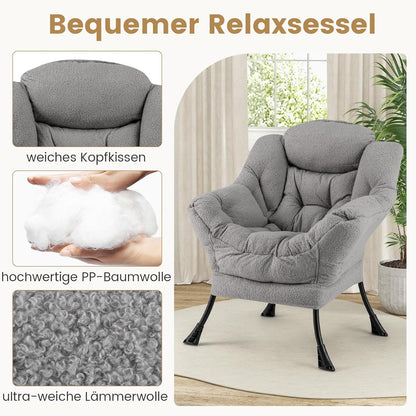 Relaxfauteuil – Relaxstoel – Loungefauteuil – Tv-fauteuil – Leunstoel – Met Voetenbankje En Zijvak – Zachte Sherpa Bekleding – Roestvrij Metalen Frame