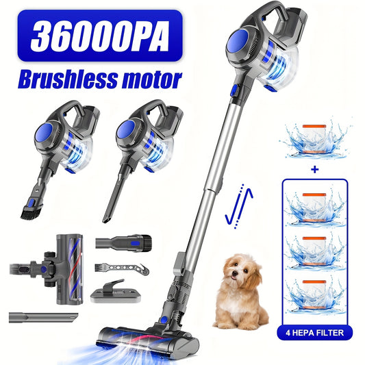 Cordless Vacuum Cleaner 42000pa- Versatile 8-in-1 Upright Vacuum Cleaner- Brushless Motor - 55 Minute Auto Run - Removable Battery.