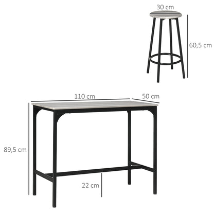 Bartafelset – Barkrukken Set – Bistro Tafel – Hoge Eettafel – Keukentafel – Industrieel Design – Metaal Met Houtlook – 110x50x89,5 cm