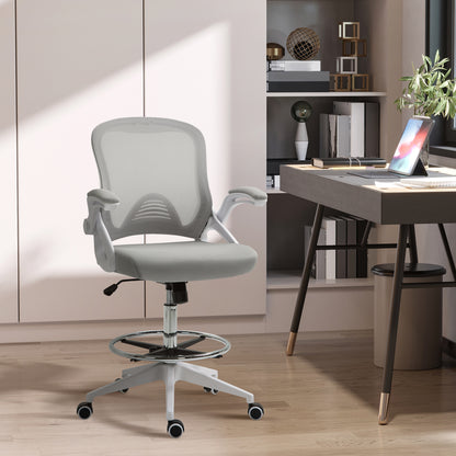 Bureaustoel – Office Chair – Werkstoel – Draaistoel – Bureaustoel Met Wieltjes – Verstelbare Hoogte – Ademend Mesh Grijs-Wit