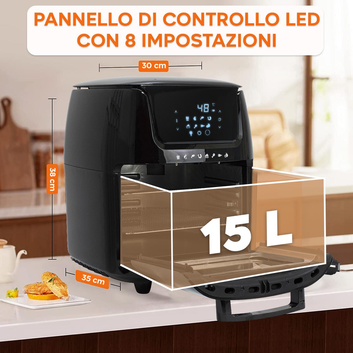 Airfryer – Heteluchtfriteuse – Airfry Oven – Digitale Friteuse – 15L Capaciteit – 1800 Watt – 8 Kookprogramma’s – Touchscreen Display