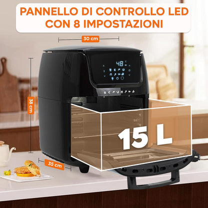 Airfryer – Heteluchtfriteuse – Airfry Oven – Digitale Friteuse – 15L Capaciteit – 1800 Watt – 8 Kookprogramma’s – Touchscreen Display