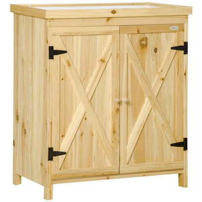 Tuinopbergkast – Tuinkast – Opslagkast – Tuinberging – Buitenberging – Verzinkt Metalen Bovenblad – Natuurlijke Houten Poten 80x45x92 cm