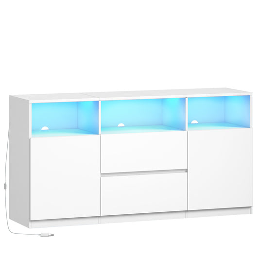 TV-standaard – Tv-meubel – Mediameubel – TV-kast – Meubel voor televisie – RGB LED-verlichting Met 25 Kleuren – Geschikt Voor Tv’s Tot 65 Inch – Wit – 3 Lades En 2 Kastjes – 147x40x76 cm