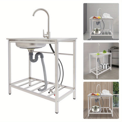 Keukenspoelbak – Spoelbak – Gootsteen – Wasbak – Enkele Spoelbak – Roestvrij Staal – Vrijstaand Met Werkbank – 76x43x78 cm – Gepolijst – No-Rim Design