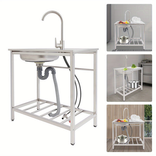 Keukenspoelbak – Spoelbak – Gootsteen – Wasbak – Enkele Spoelbak – Roestvrij Staal – Vrijstaand Met Werkbank – 76x43x78 cm – Gepolijst – No-Rim Design