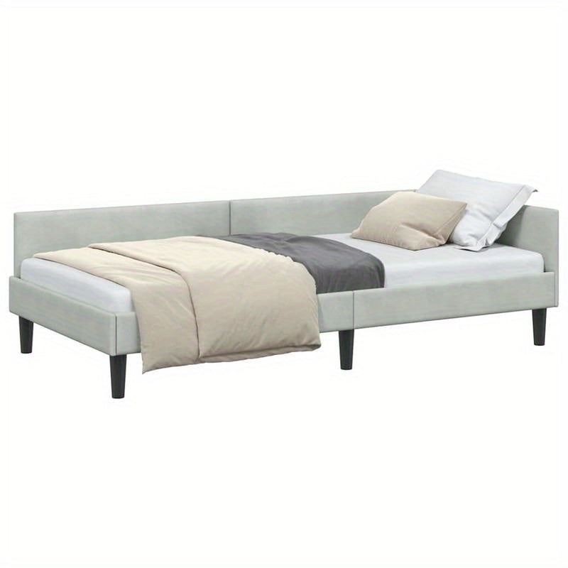 Bedbank – Slaapbank – Sofa Bed – Futon – Zitzak – Lichtgrijs – Uitschuifbaar – 100x200 cm – Gehard Houten Frame – Metalen Versterking
