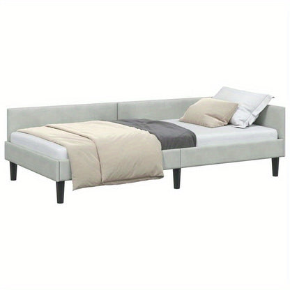 Bedbank – Slaapbank – Sofa Bed – Futon – Zitzak – Lichtgrijs – Uitschuifbaar – 100x200 cm – Gehard Houten Frame – Metalen Versterking