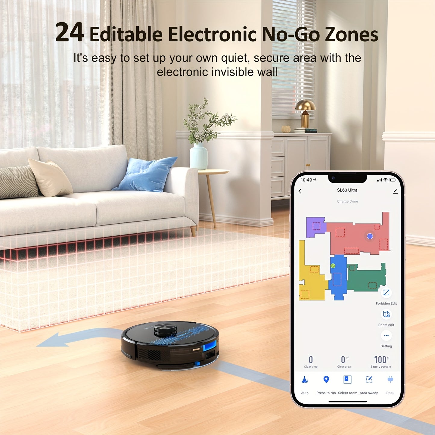 Lubluelu SL60 Ultra Robot Vacuum and Mop Combo with Self-Charging, 4500Pa Strong Suction, Smart Mapping & Navigation, 24 No-Go Zones, App/Alexa/ Assistant Control, Anti-Siphon System, Compatible for Pet Hair on Carpets & Hard