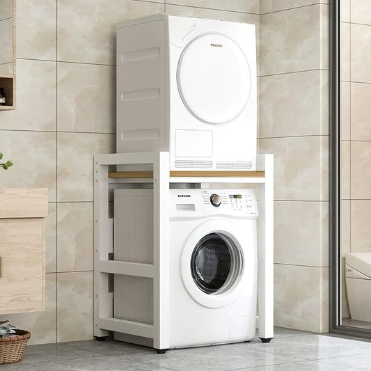 Wasmachinekast – Wasmachine Meubel – Drogerkast – Opbergkast – Wasmachine Ombouw – Gietijzer Teak Kleur – 3 Verstelbare Planken – Vloerbevestiging Voor Stabiliteit