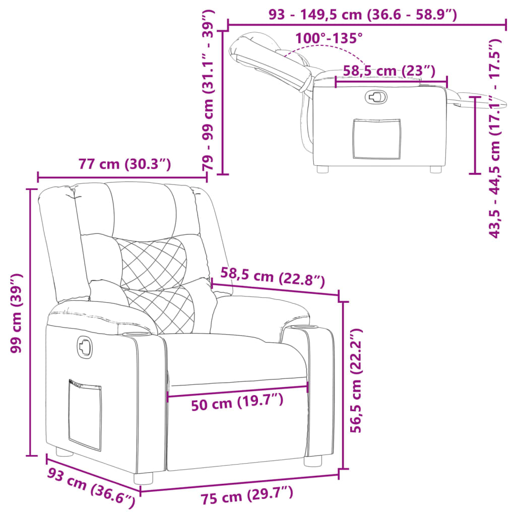Elektrisch Verstelbare Relaxstoel – Elektrische Fauteuil – Relax Fauteuil – Verstelbare Stoel – Elektrische Loungestoel – Zwart Kunstleer – Verstelbaar Tot 135 Graden