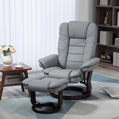 Relaxfauteuil – Relaxstoel – Loungestoel – Zitfauteuil – Fauteuil Met Voetensteun – Grijs – Verstelbare Rugleuning Tot 135° – 360° Draaibaar Met Houten Onderstel