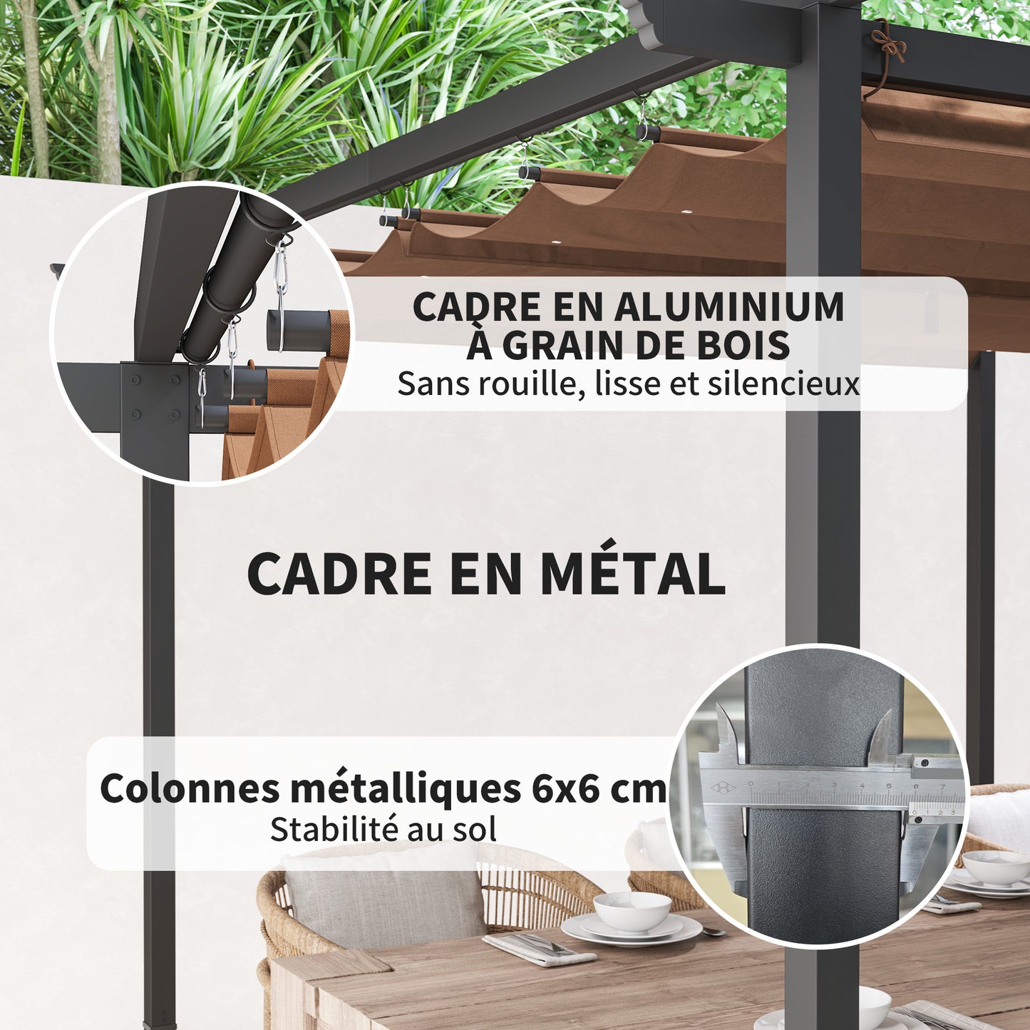 Pergola – Tuinpaviljoen – Prieel – Terrasoverkapping – Zonwering – Uitschuifbaar Polyester Dak – 3x3 Meter – UPF30+ Bescherming