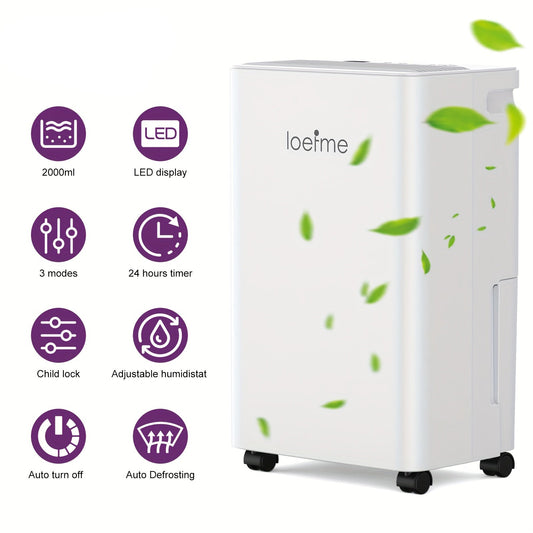 Luchtontvochtiger – Vochtvreter – Dehumidifier – Vochtopnemer – Wasdroger – 12L per dag – Digitaal Display – 24-uurs Timer – Continue Afvoer – Wit